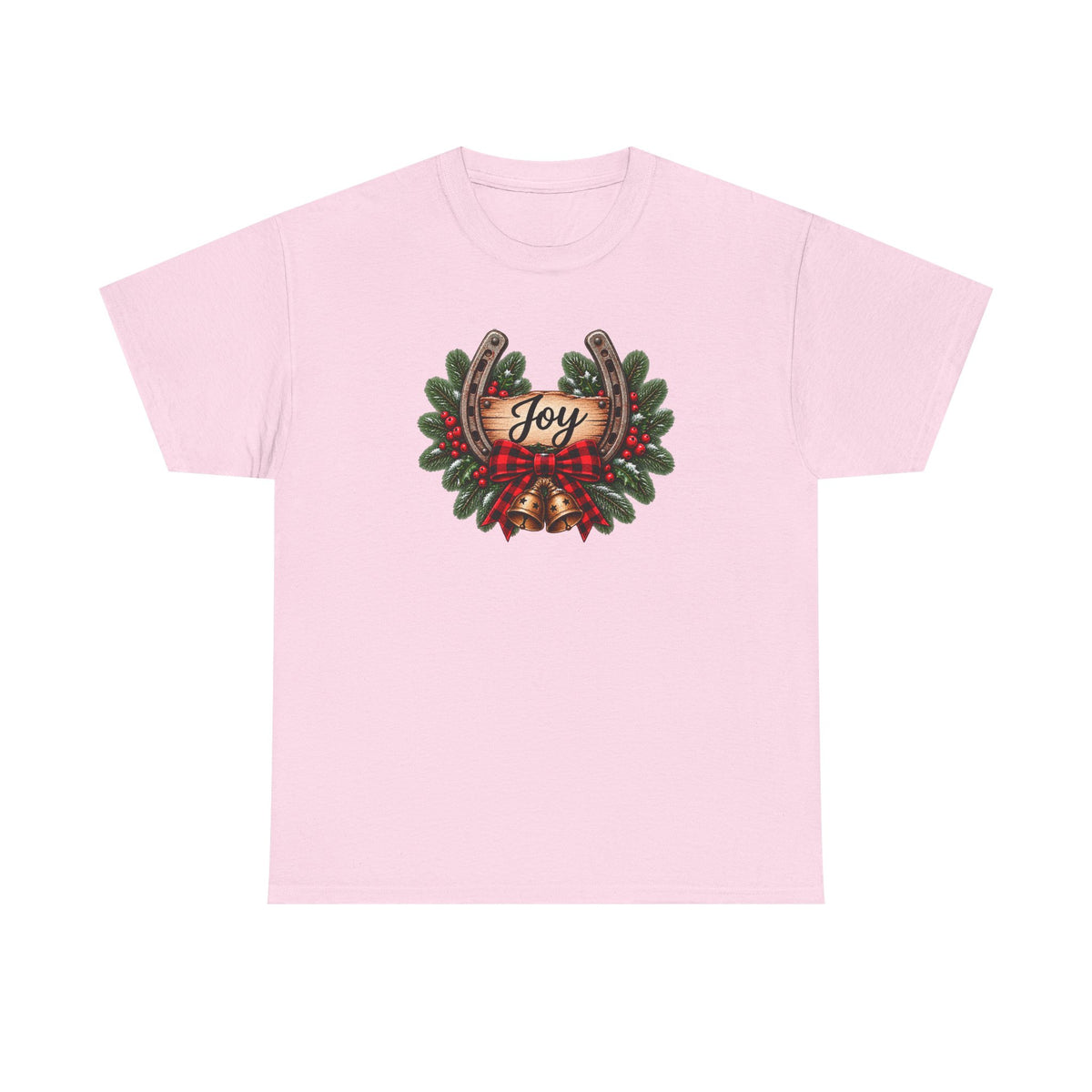 Joy Horseshoe Tee — Rustic Christmas Horseshoe & Wreath Holiday Shirt