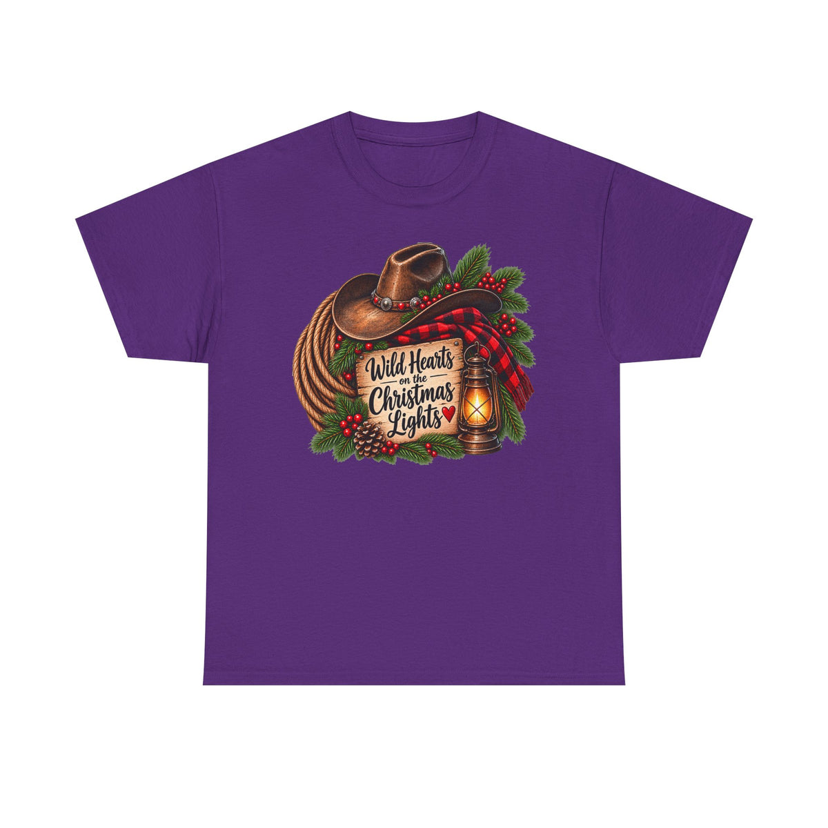 Christmas Lights Cowboy T-Shirt — "Wild Hearts & Christmas Lights" Festive Western Tee