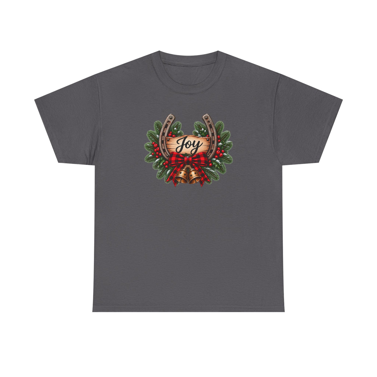 Joy Horseshoe Tee — Rustic Christmas Horseshoe & Wreath Holiday Shirt