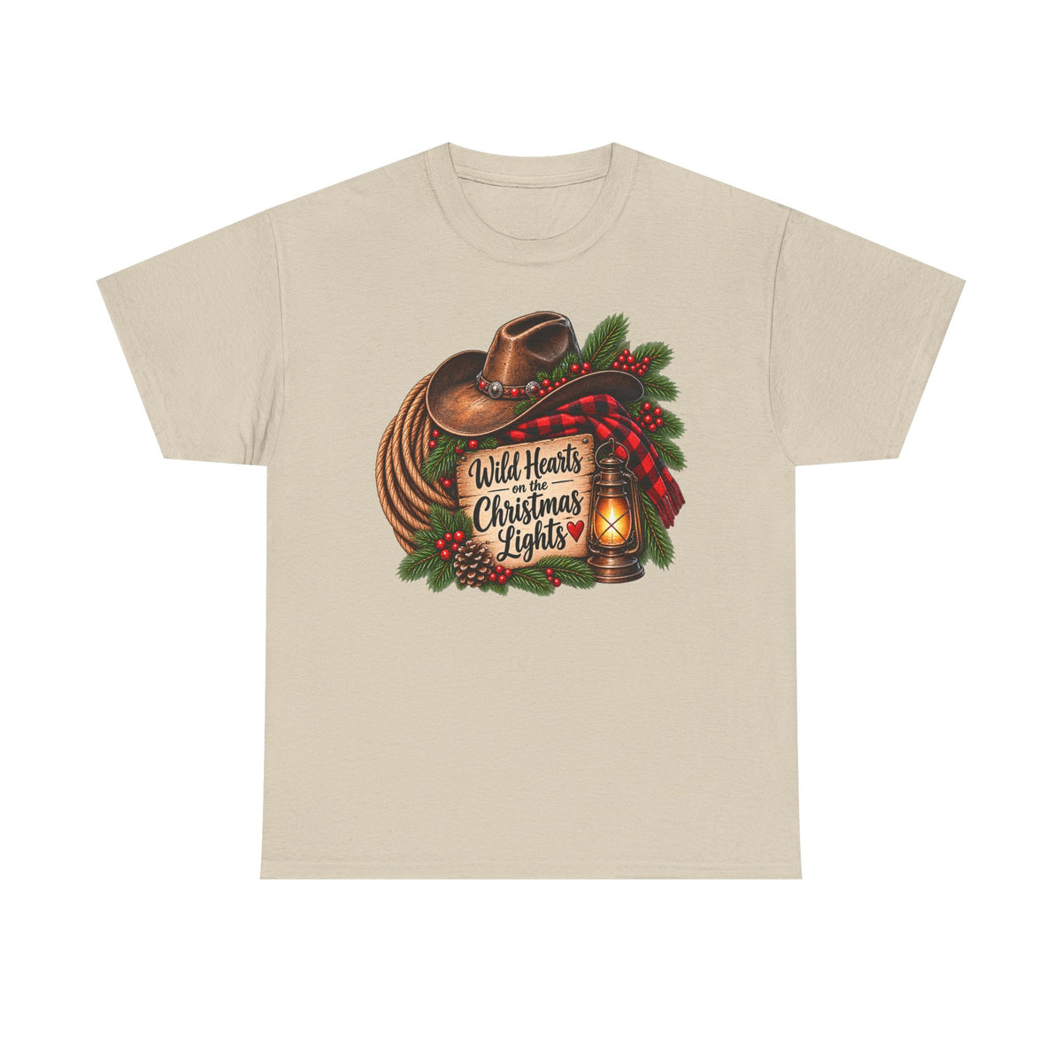 Christmas Lights Cowboy T-Shirt — "Wild Hearts & Christmas Lights" Festive Western Tee