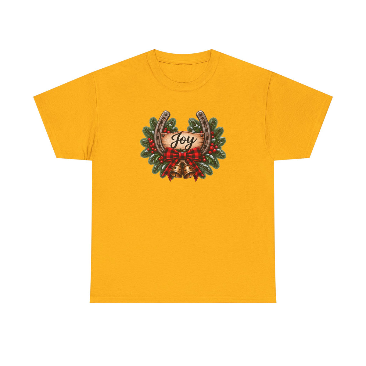 Joy Horseshoe Tee — Rustic Christmas Horseshoe & Wreath Holiday Shirt