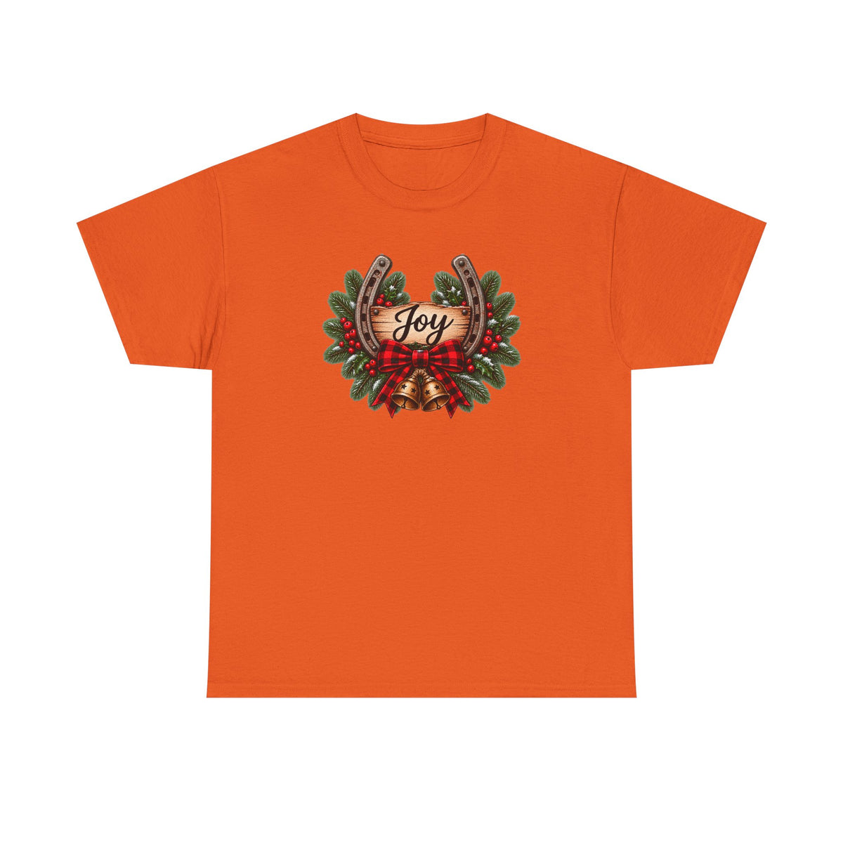 Joy Horseshoe Tee — Rustic Christmas Horseshoe & Wreath Holiday Shirt