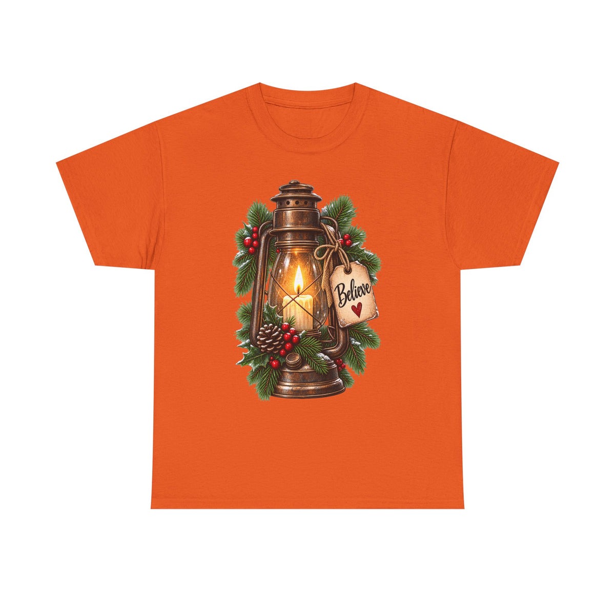 Lantern & Pine Christmas Tee — "Believe" Holiday T-Shirt
