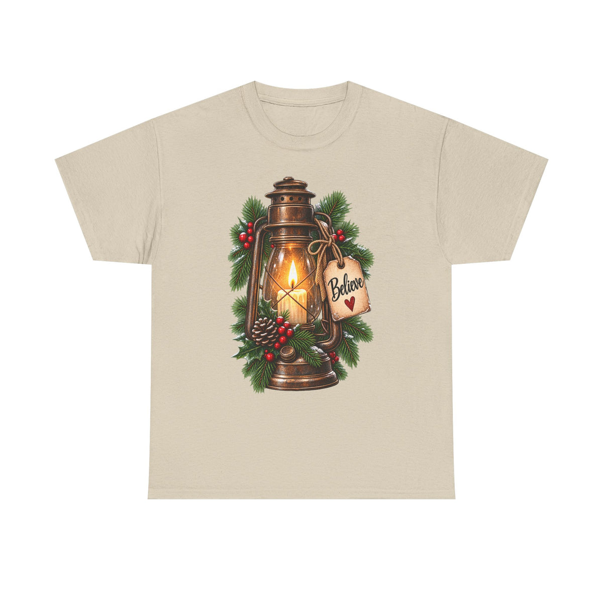 Lantern & Pine Christmas Tee — "Believe" Holiday T-Shirt