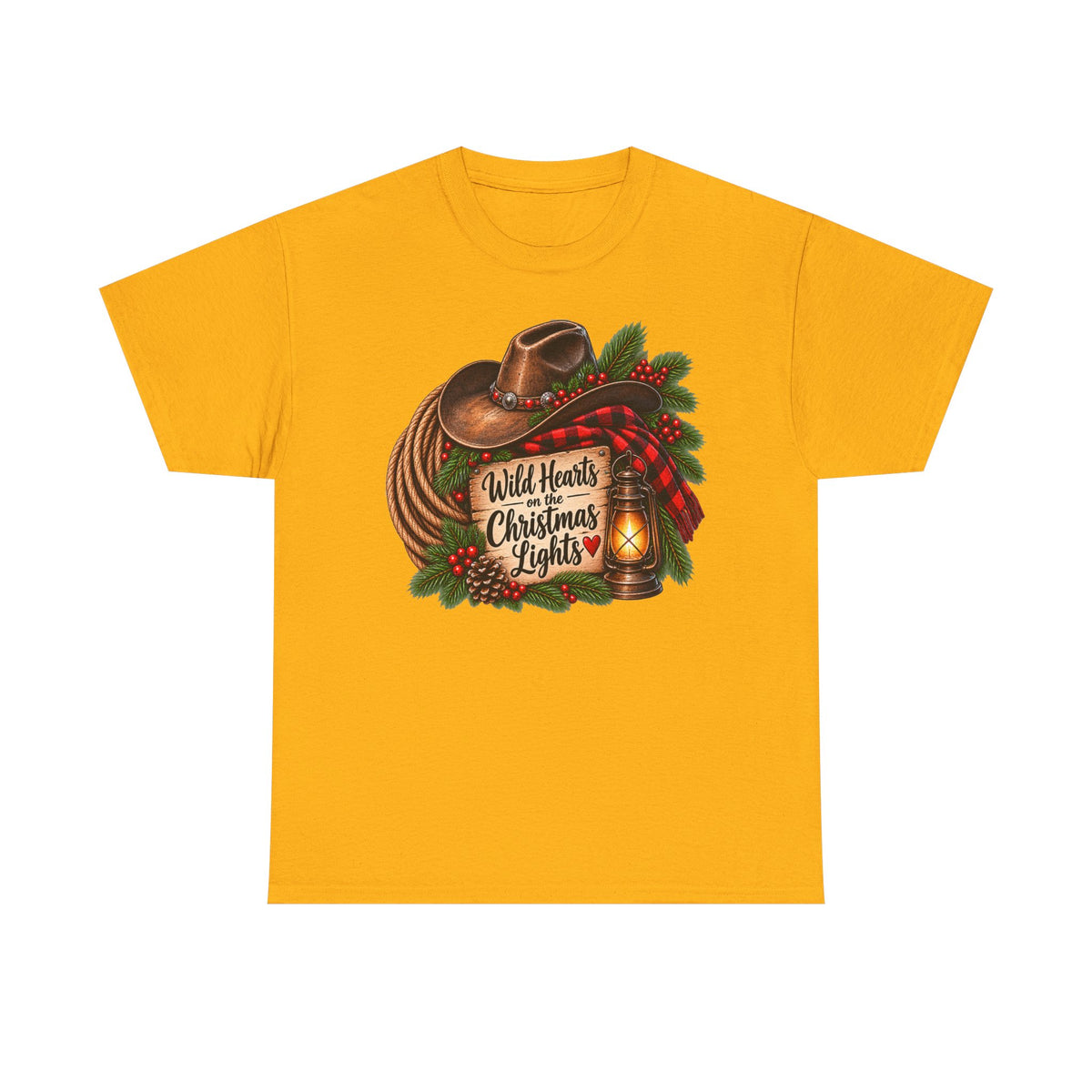 Christmas Lights Cowboy T-Shirt — "Wild Hearts & Christmas Lights" Festive Western Tee