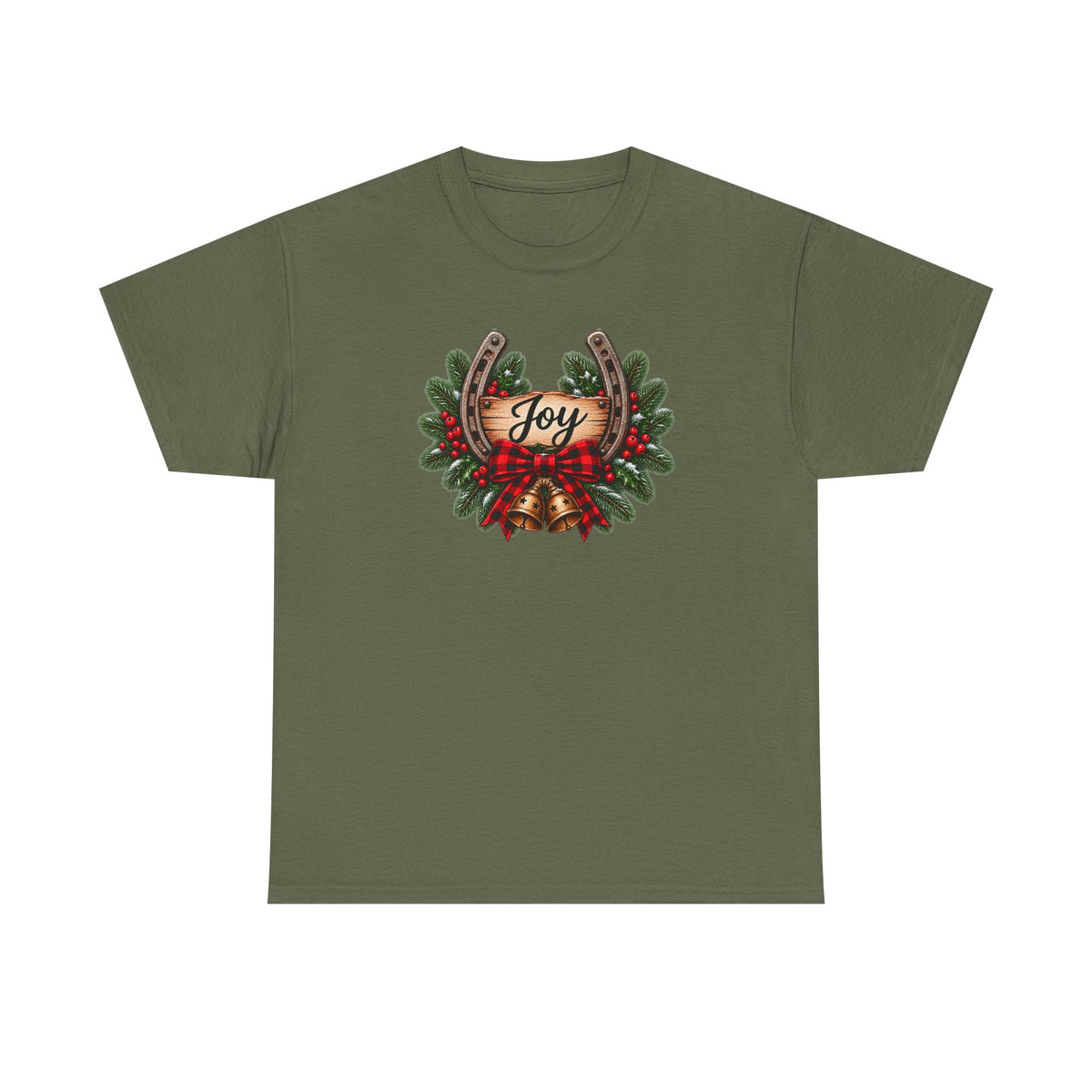 Joy Horseshoe Tee — Rustic Christmas Horseshoe & Wreath Holiday Shirt