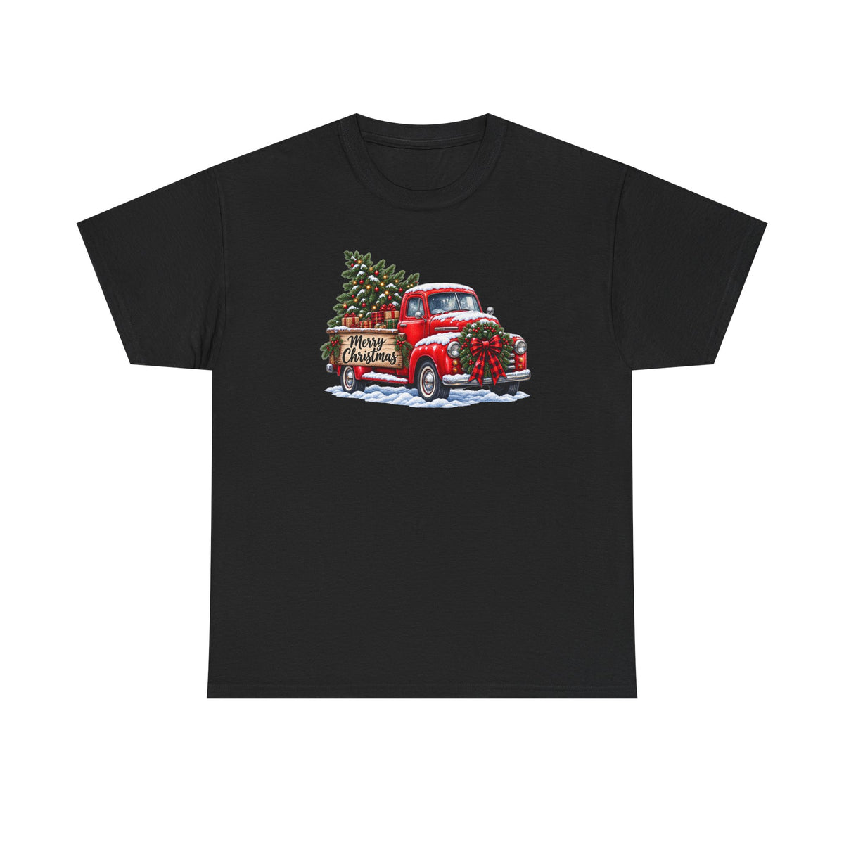 Christmas Truck T-Shirt — Red Vintage Truck with Tree & "Merry Christmas"