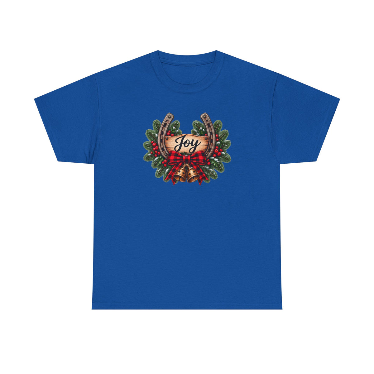 Joy Horseshoe Tee — Rustic Christmas Horseshoe & Wreath Holiday Shirt