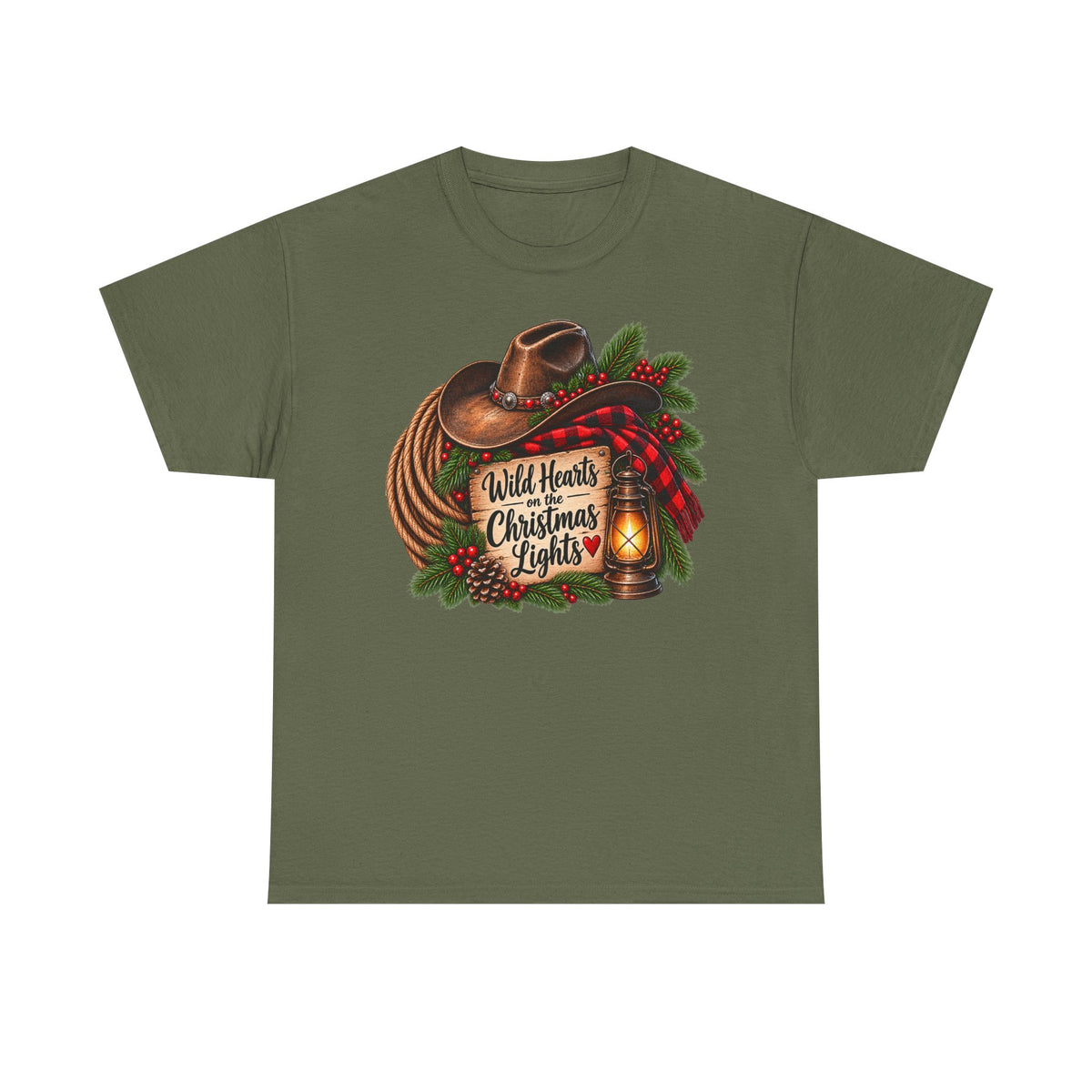 Christmas Lights Cowboy T-Shirt — "Wild Hearts & Christmas Lights" Festive Western Tee