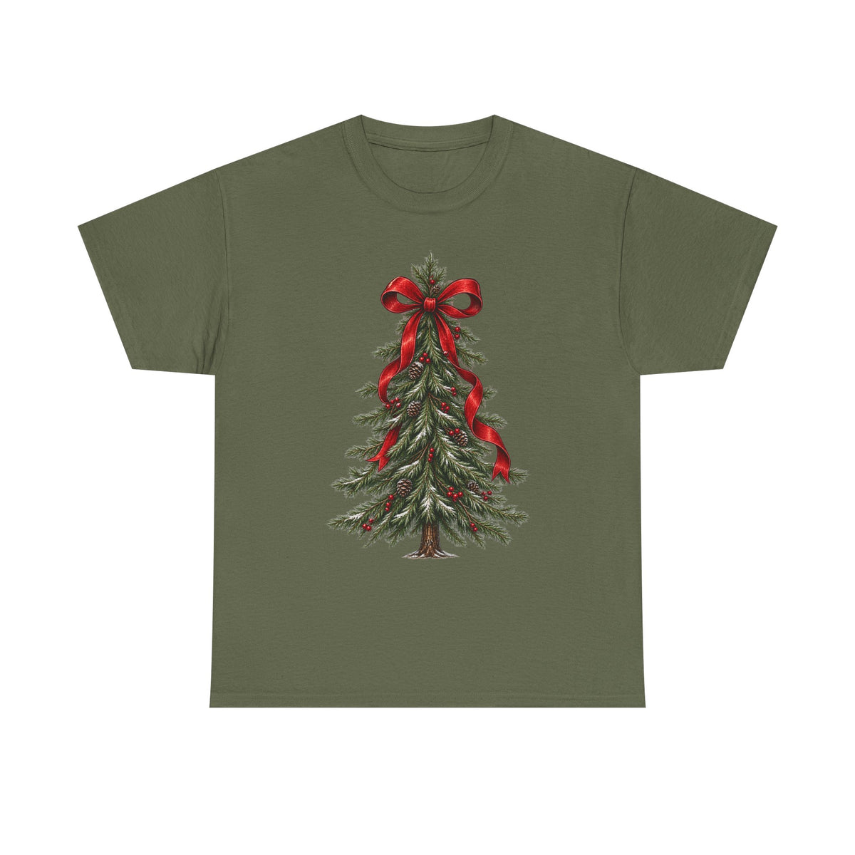 Christmas tree with red bow T-shirt… Festive holiday, graphic tee