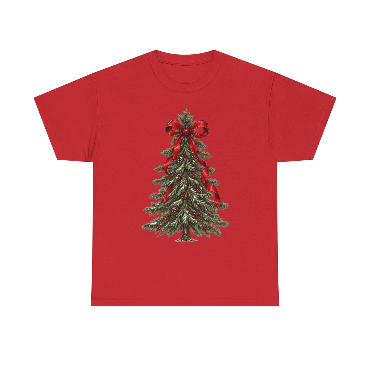 Christmas tree with red bow T-shirt… Festive holiday, graphic tee