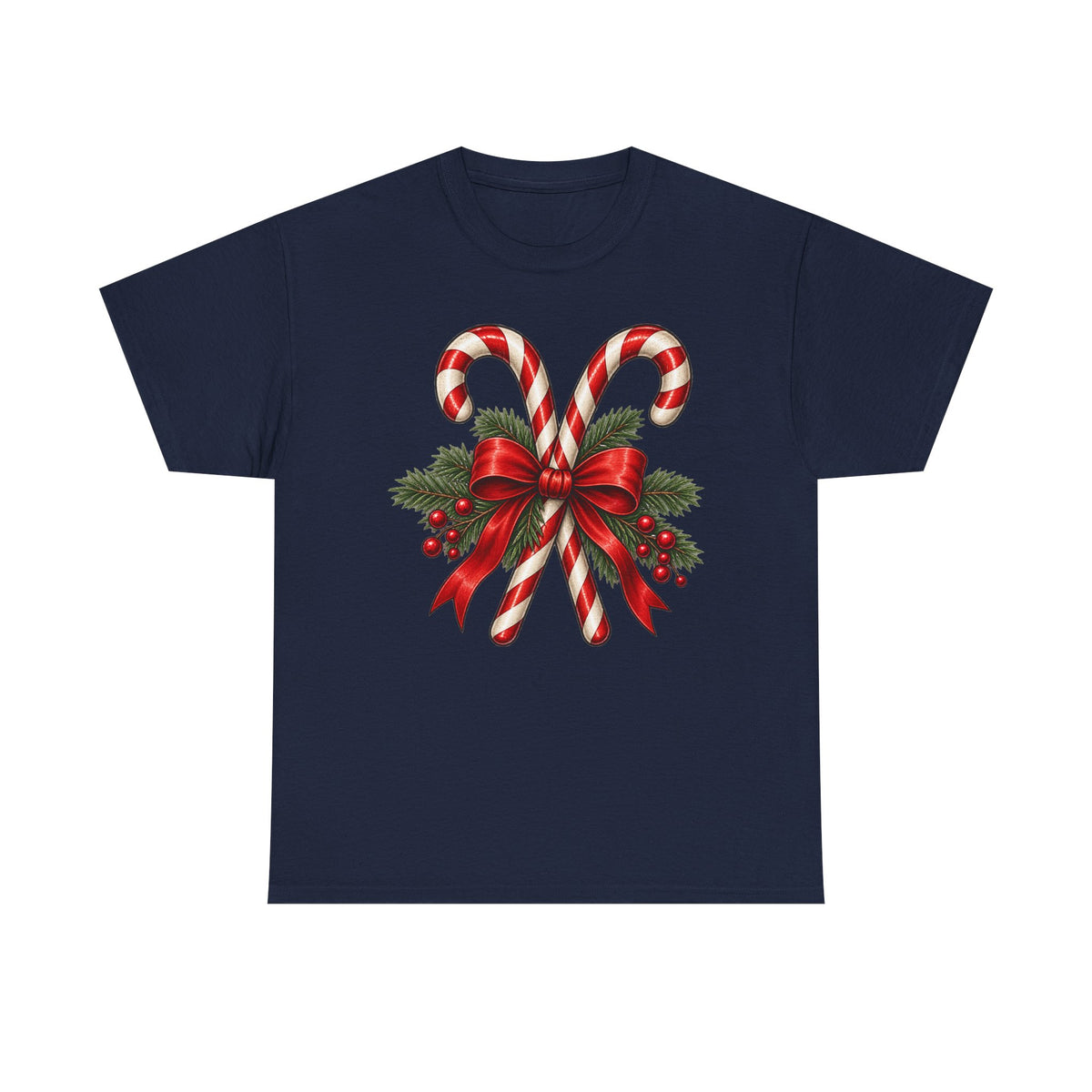 Candy cane Christmas T-shirt… Classic holiday bow, and greenery tea