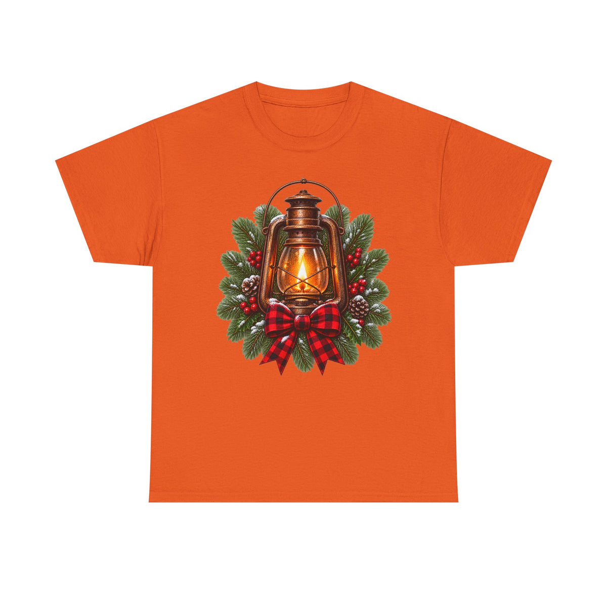 Lantern & Pine Wreath Tee — Rustic Christmas Holiday T-Shirt