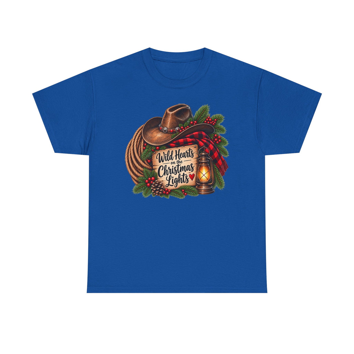 Christmas Lights Cowboy T-Shirt — "Wild Hearts & Christmas Lights" Festive Western Tee