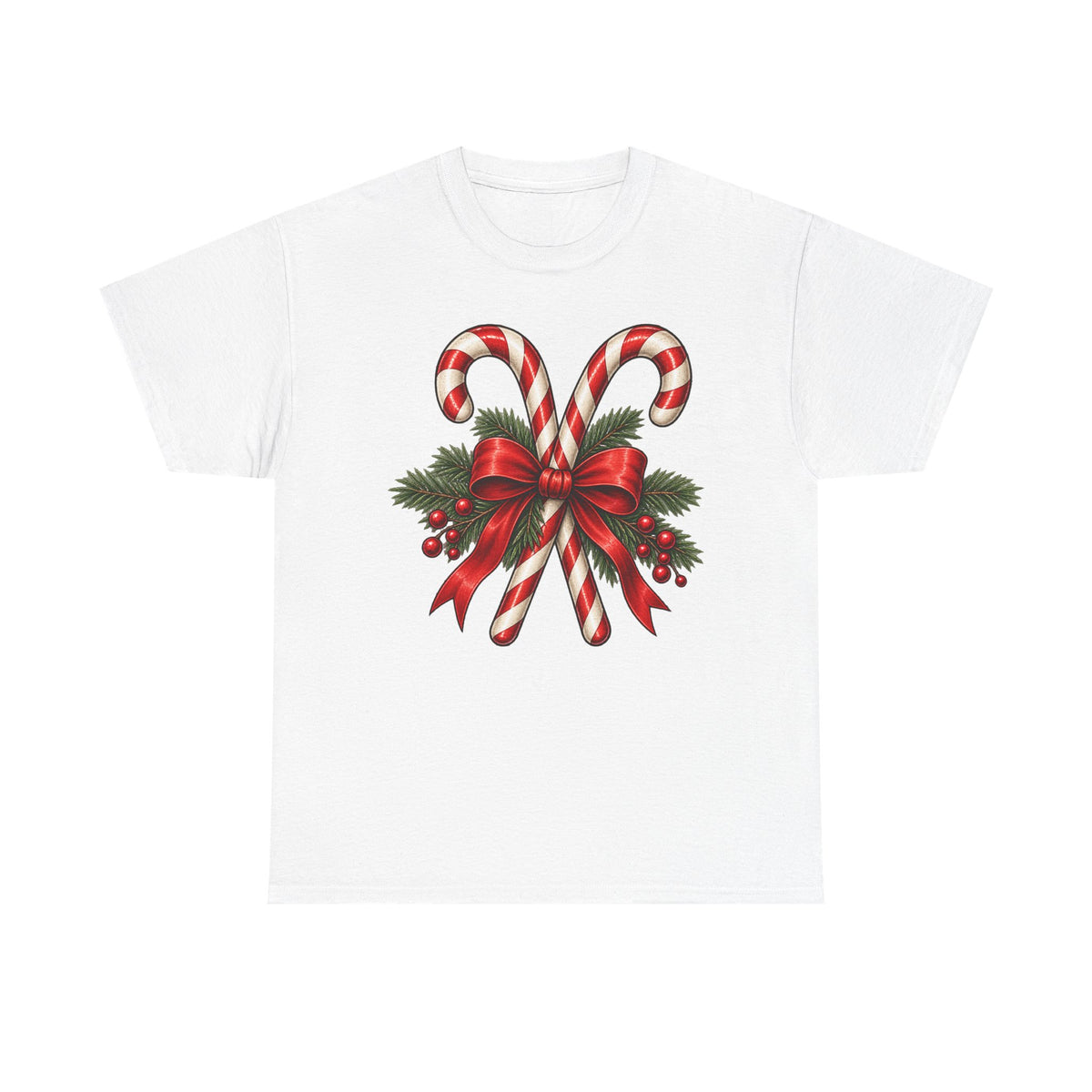 Candy cane Christmas T-shirt… Classic holiday bow, and greenery tea