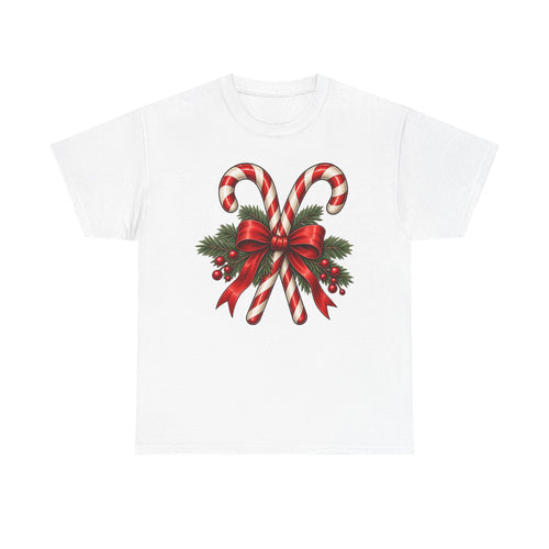 Candy cane Christmas T-shirt… Classic holiday bow, and greenery tea