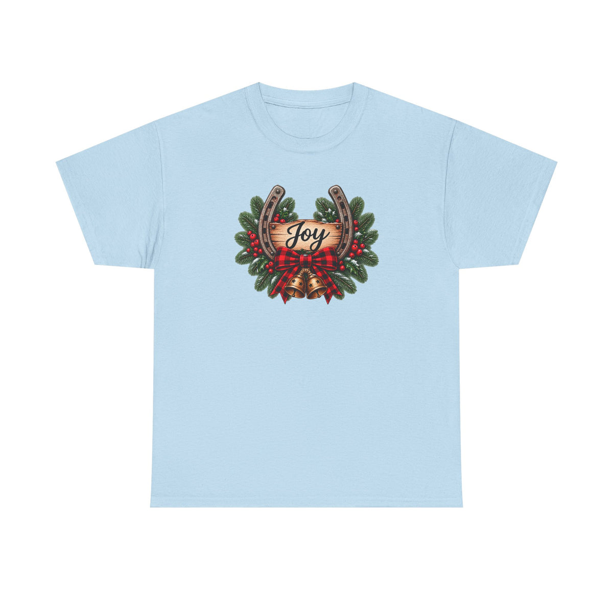 Joy Horseshoe Tee — Rustic Christmas Horseshoe & Wreath Holiday Shirt