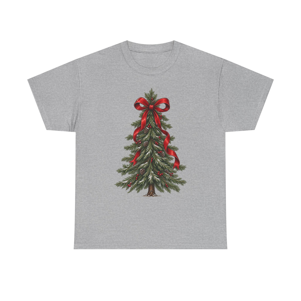 Christmas tree with red bow T-shirt… Festive holiday, graphic tee