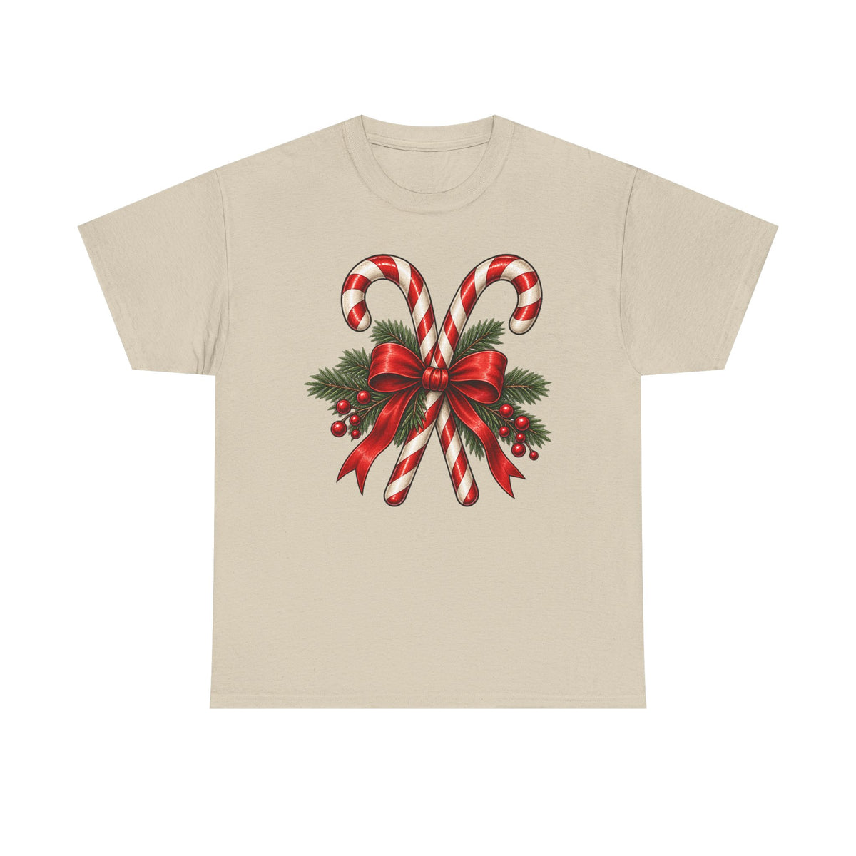 Candy cane Christmas T-shirt… Classic holiday bow, and greenery tea