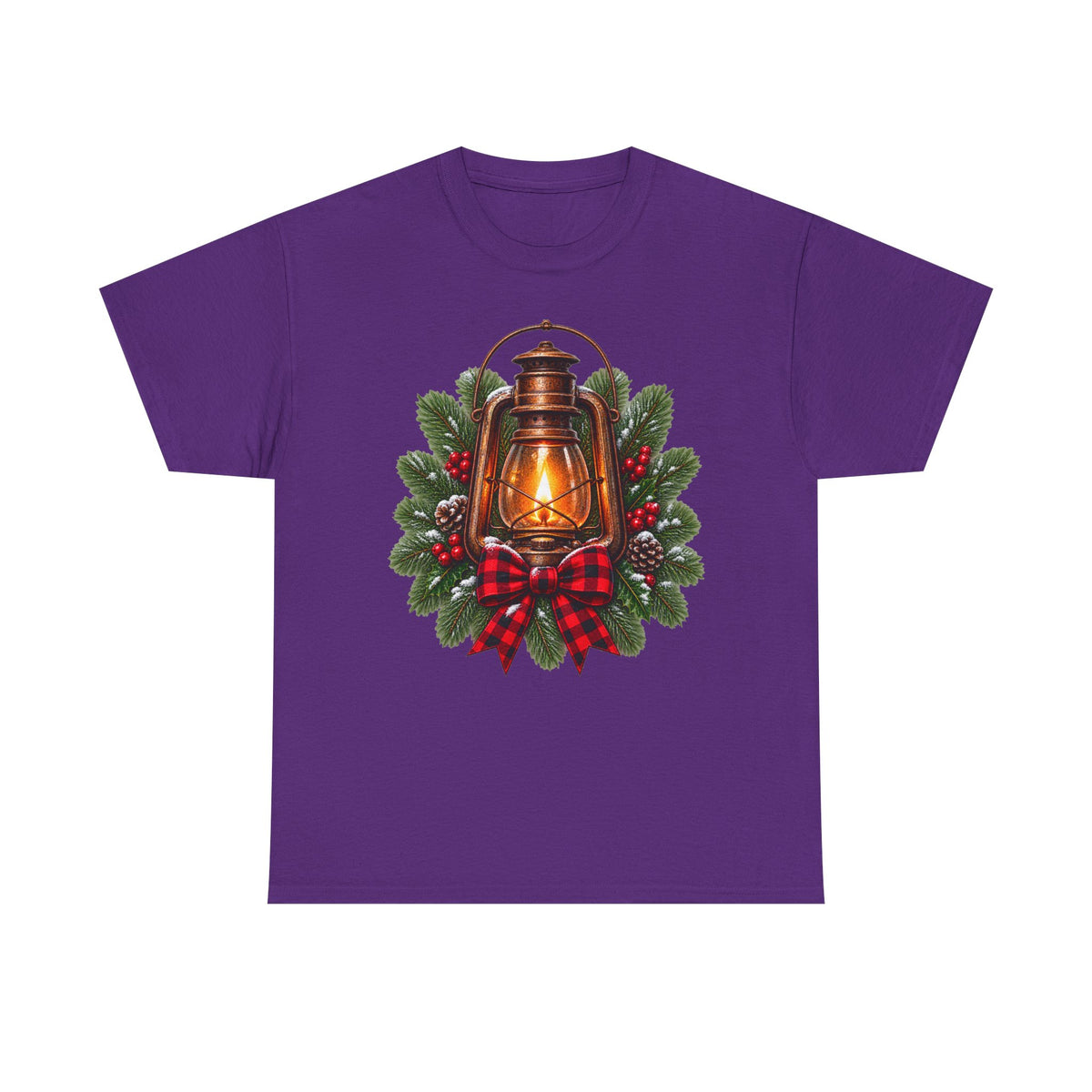 Lantern & Pine Wreath Tee — Rustic Christmas Holiday T-Shirt