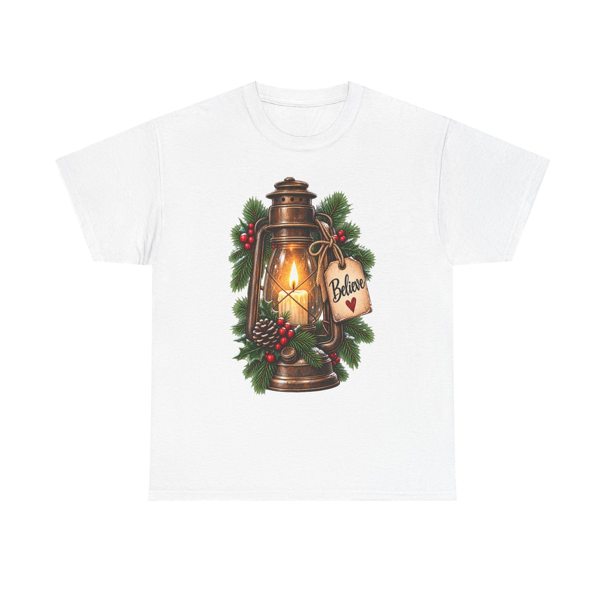 Lantern & Pine Christmas Tee — "Believe" Holiday T-Shirt