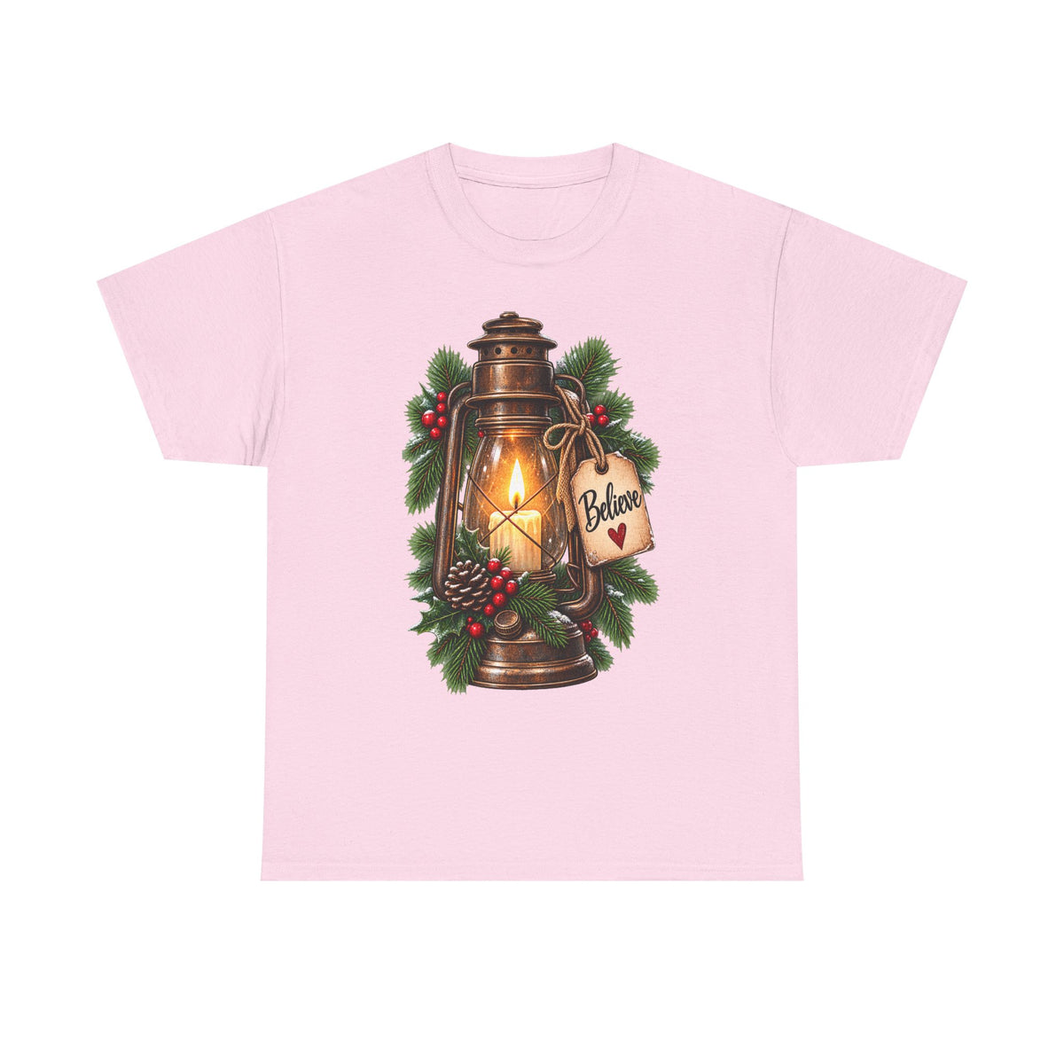 Lantern & Pine Christmas Tee — "Believe" Holiday T-Shirt