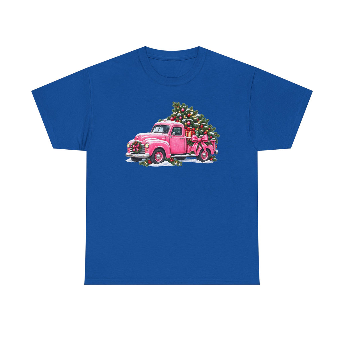 Vintage Pink Truck Christmas Tee — Retro Holiday Tree Shirt