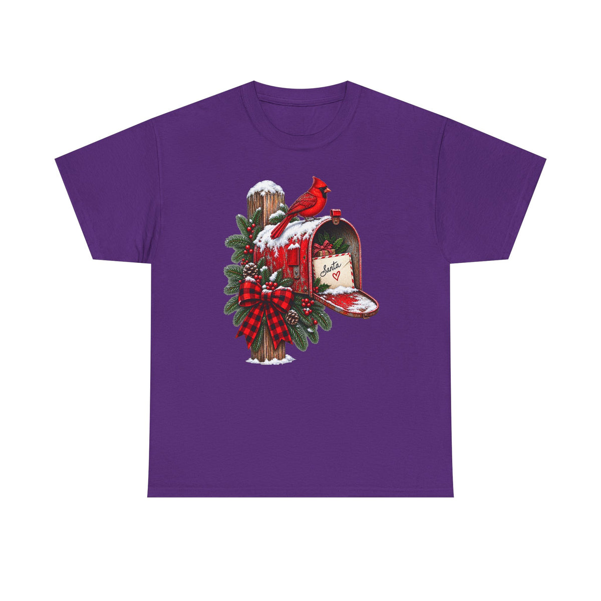 Christmas Cardinal Mailbox T-Shirt — Holiday Wreath & Red Cardinal Tee