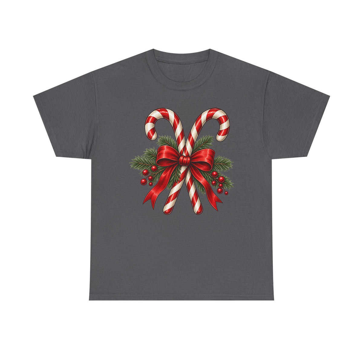 Candy cane Christmas T-shirt… Classic holiday bow, and greenery tea