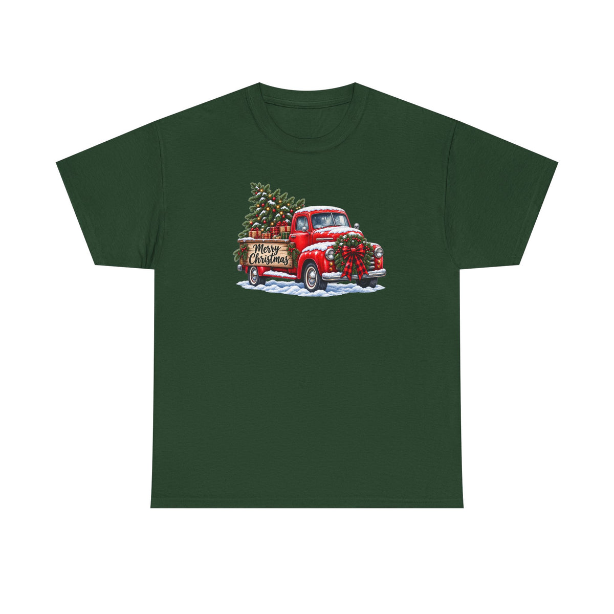 Christmas Truck T-Shirt — Red Vintage Truck with Tree & "Merry Christmas"