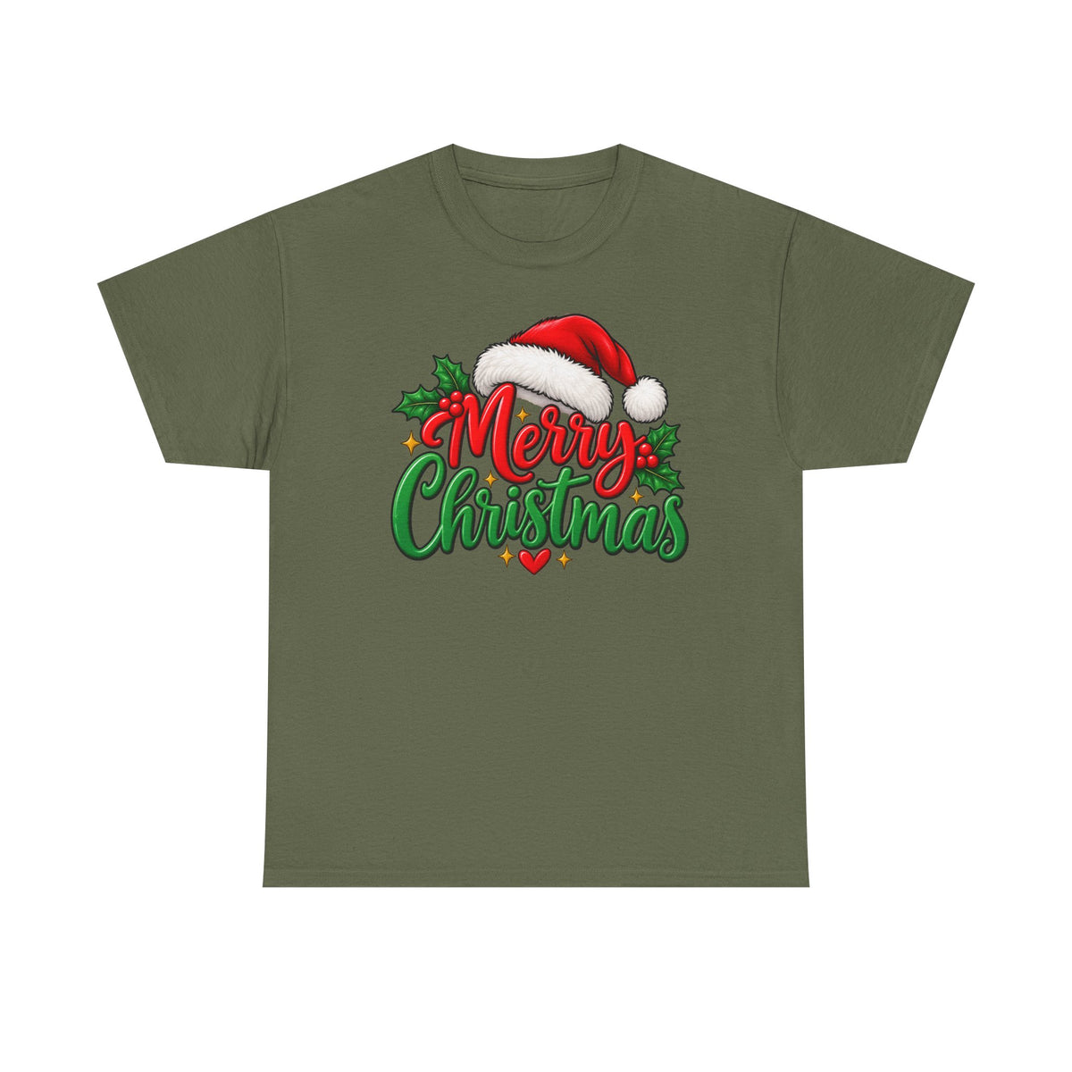 Merry Christmas, Santa hat, and Holly graphic tee