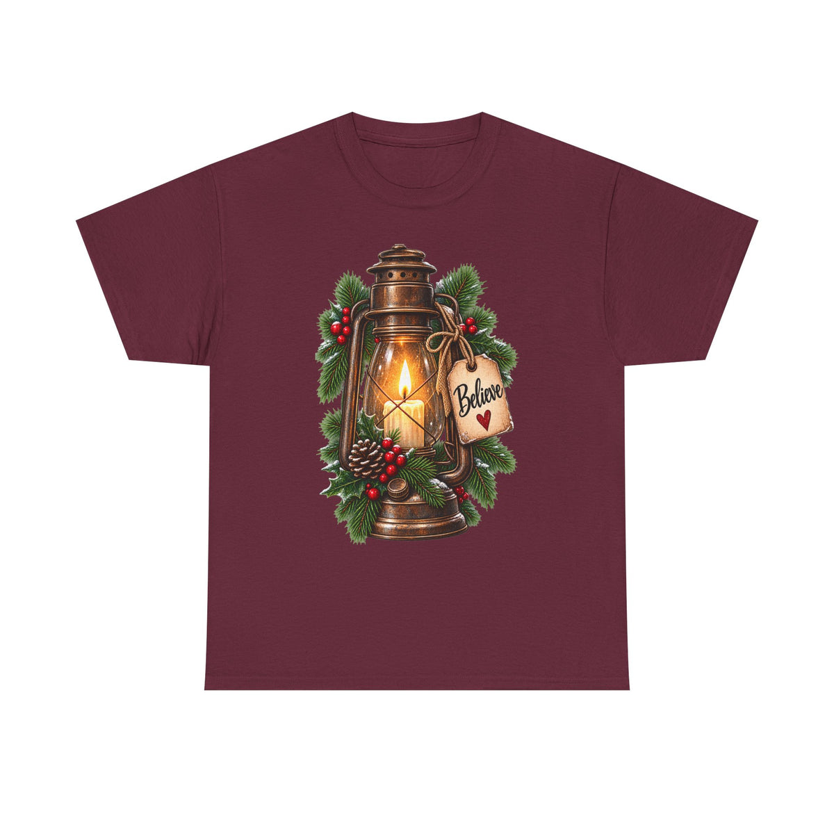 Lantern & Pine Christmas Tee — "Believe" Holiday T-Shirt
