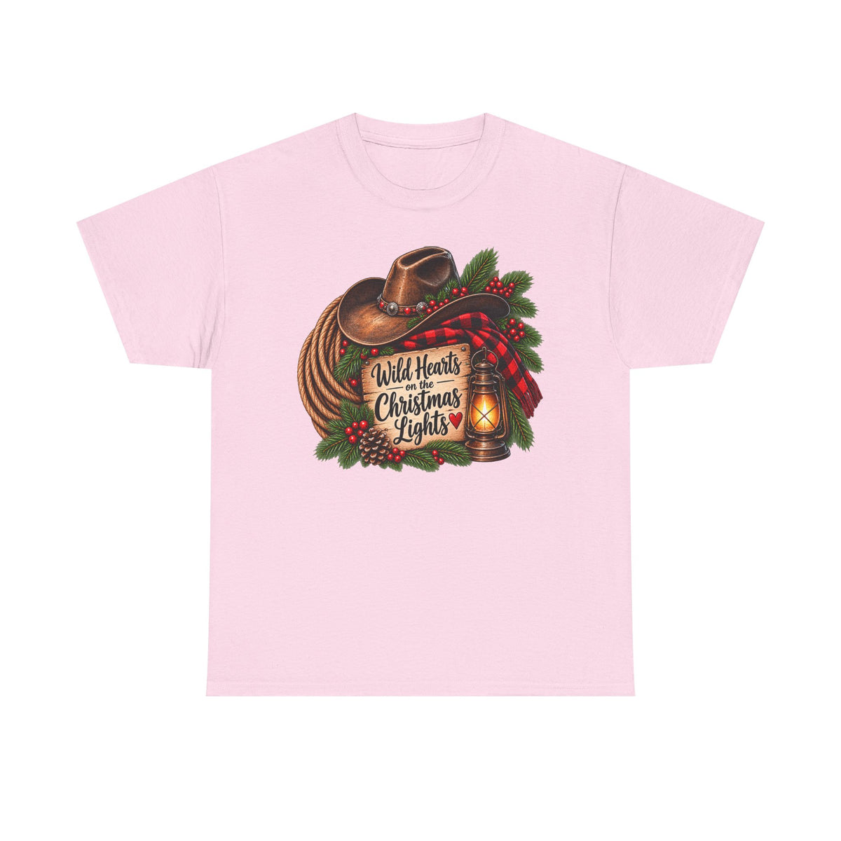 Christmas Lights Cowboy T-Shirt — "Wild Hearts & Christmas Lights" Festive Western Tee