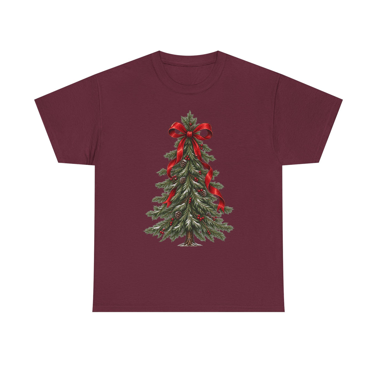 Christmas tree with red bow T-shirt… Festive holiday, graphic tee