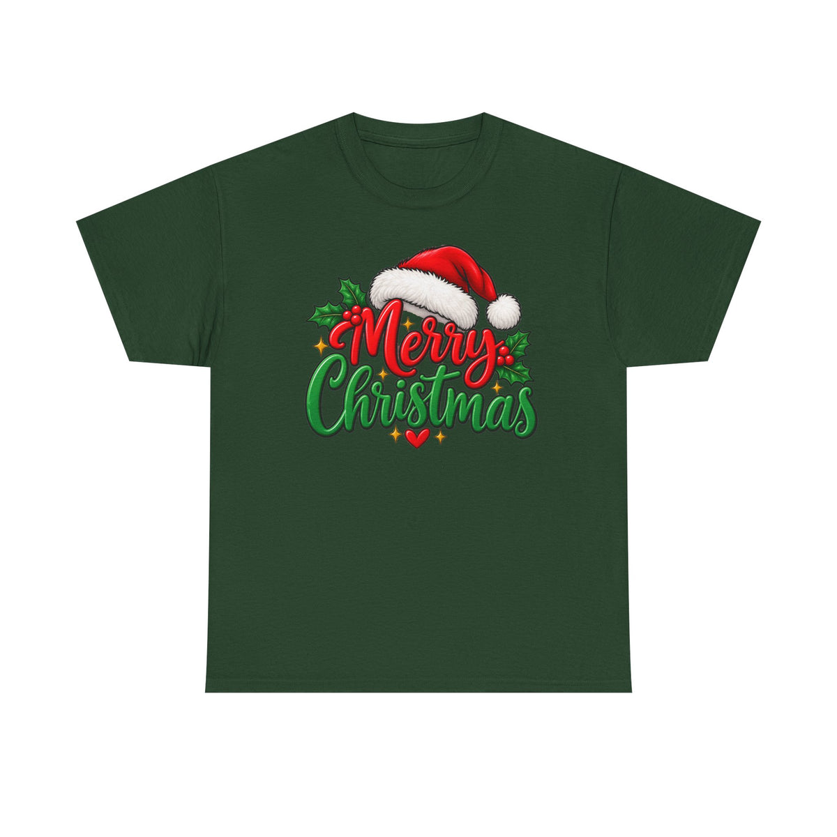 Merry Christmas, Santa hat, and Holly graphic tee