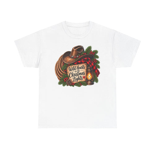 Christmas Lights Cowboy T-Shirt — "Wild Hearts & Christmas Lights" Festive Western Tee