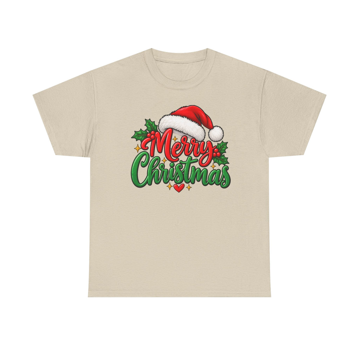 Merry Christmas, Santa hat, and Holly graphic tee
