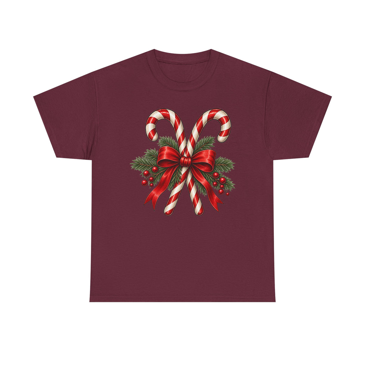 Candy cane Christmas T-shirt… Classic holiday bow, and greenery tea