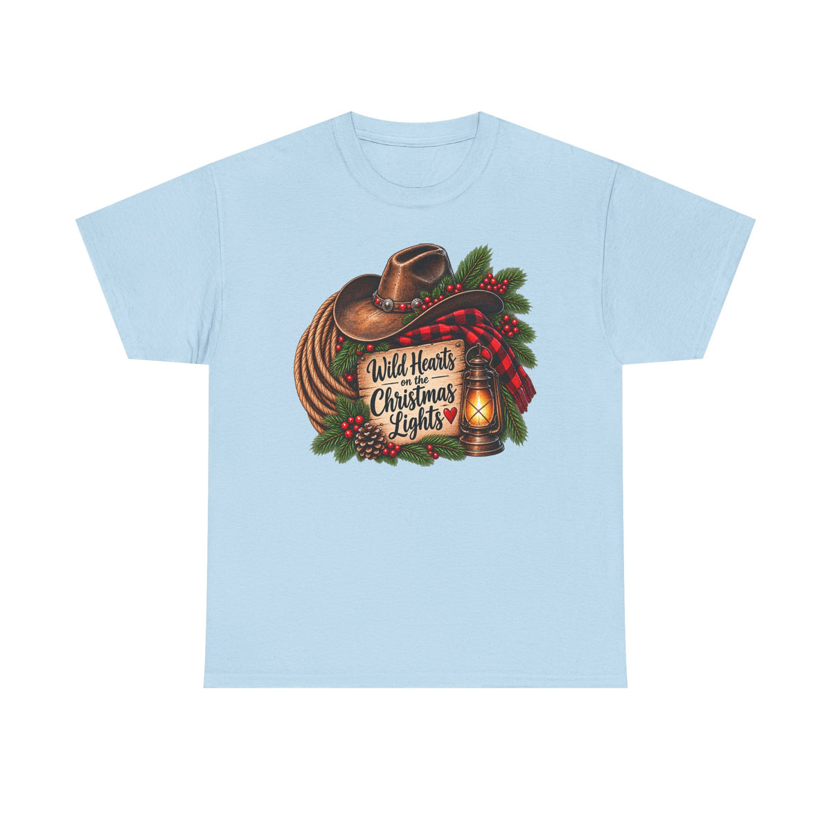 Christmas Lights Cowboy T-Shirt — "Wild Hearts & Christmas Lights" Festive Western Tee