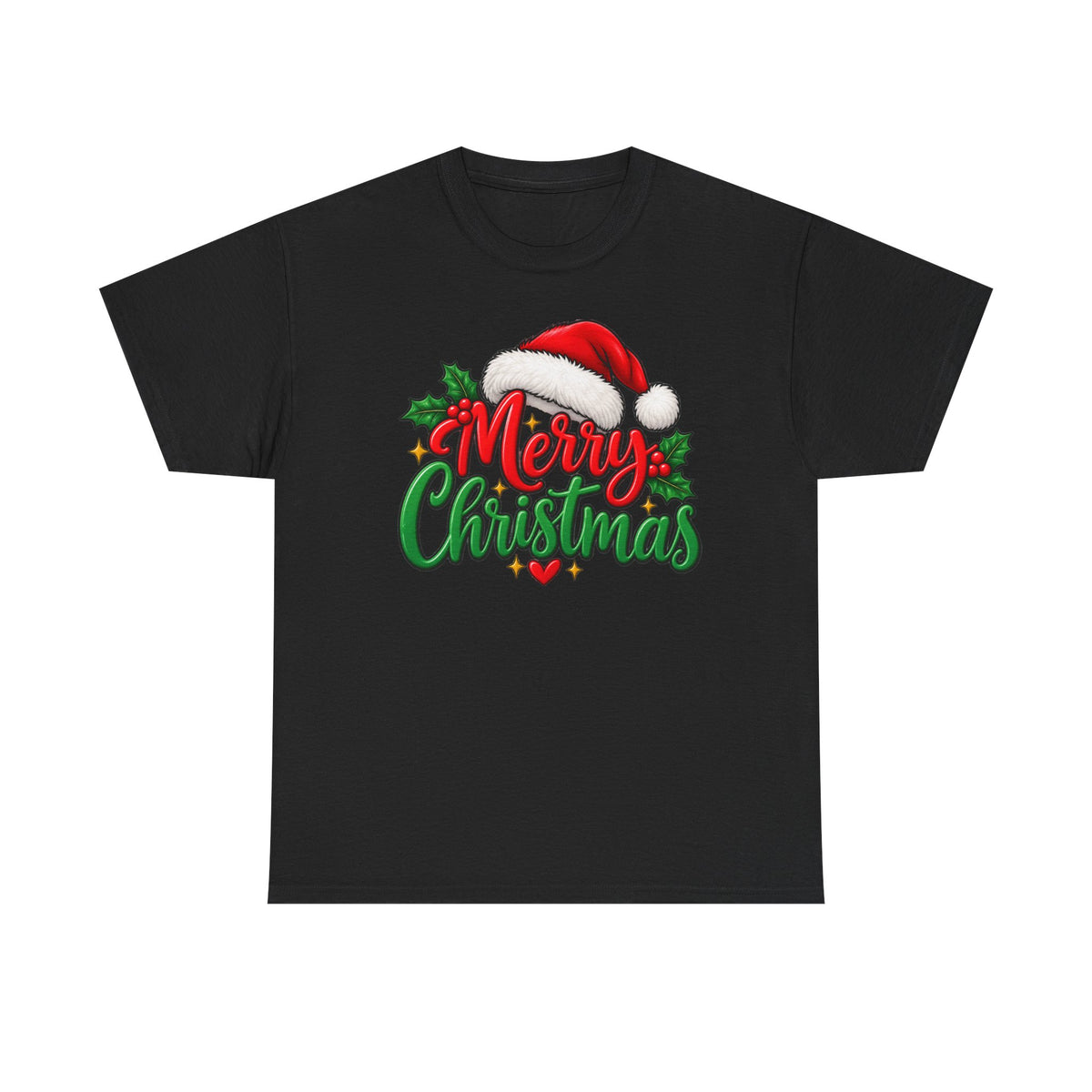 Merry Christmas, Santa hat, and Holly graphic tee