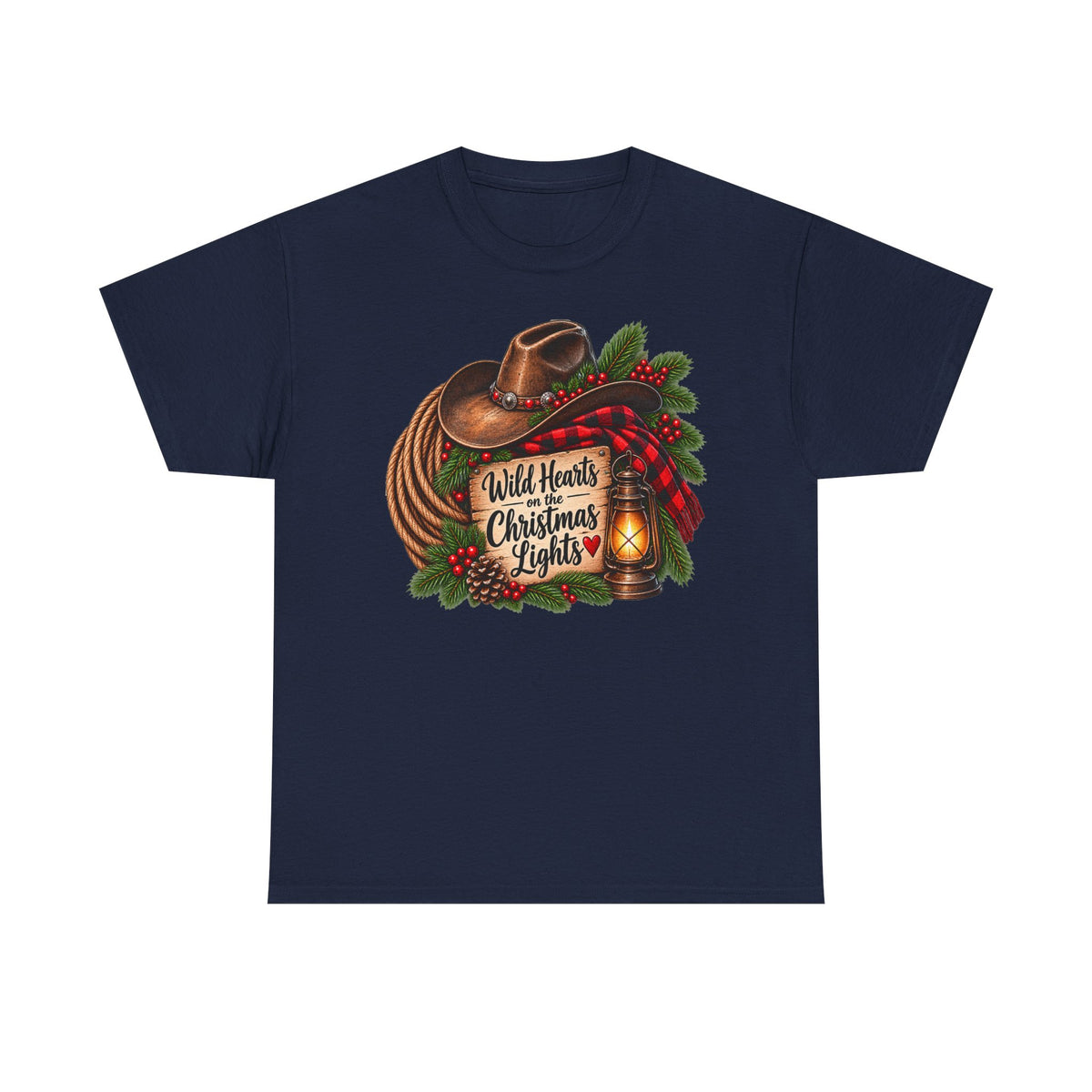 Christmas Lights Cowboy T-Shirt — "Wild Hearts & Christmas Lights" Festive Western Tee