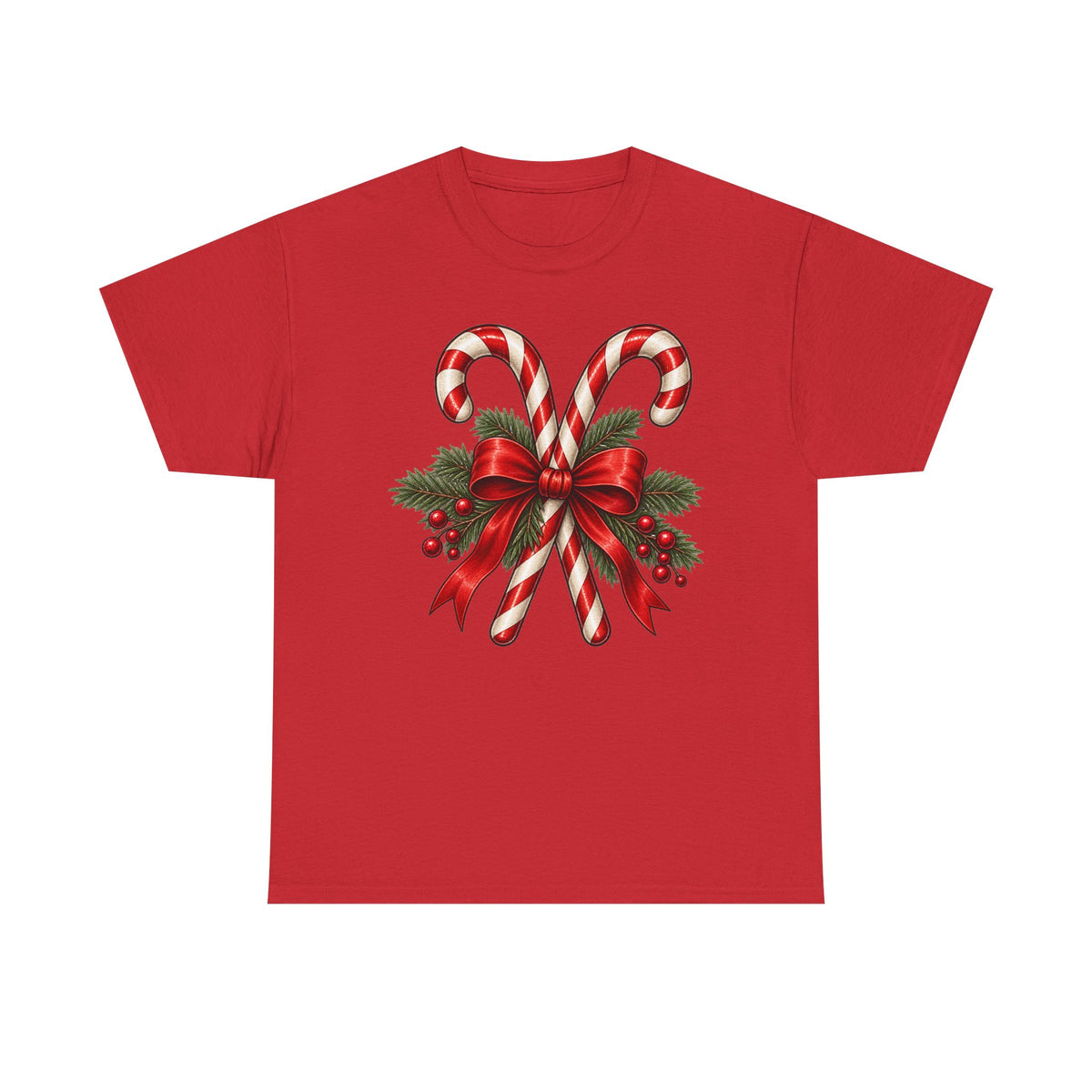 Candy cane Christmas T-shirt… Classic holiday bow, and greenery tea