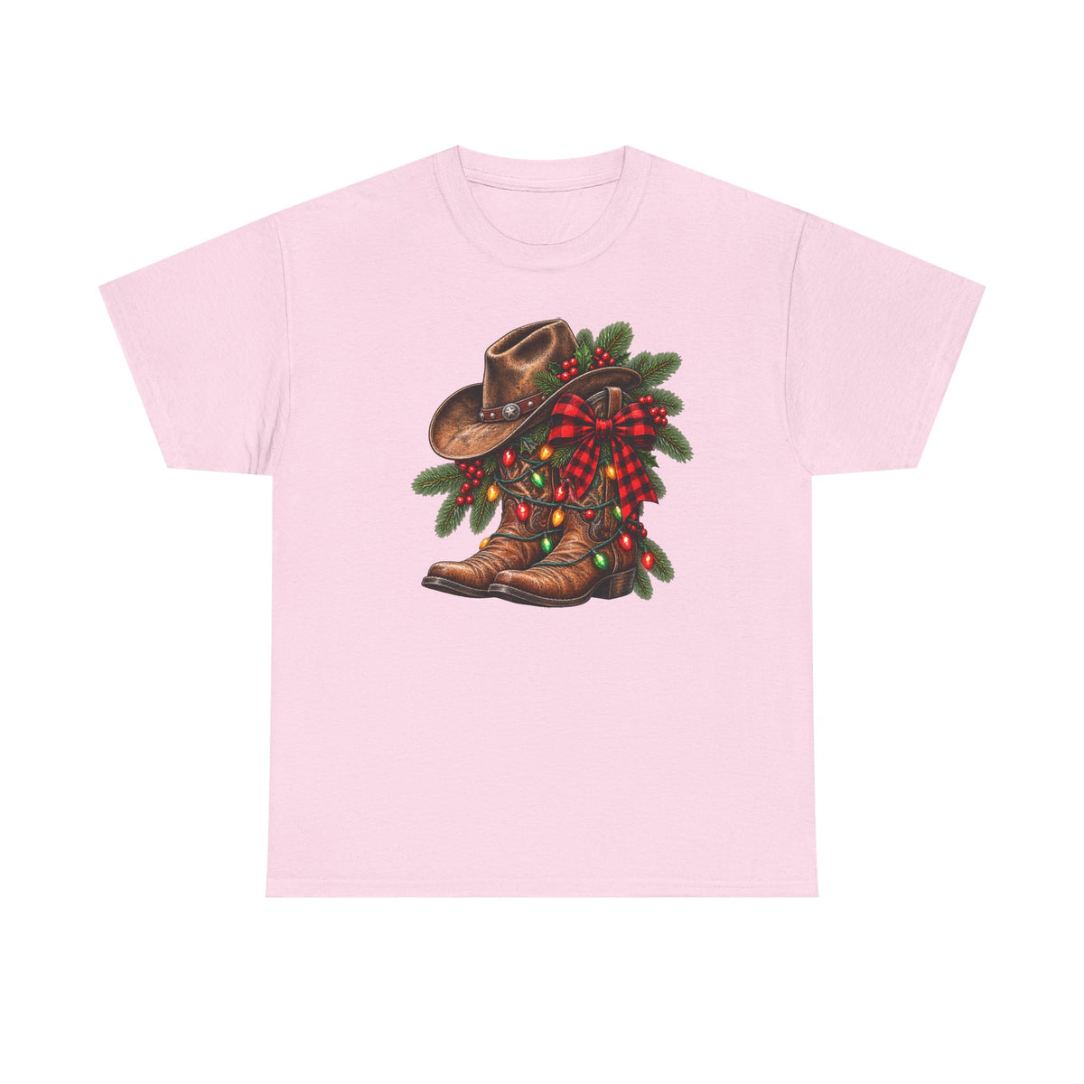 Western Christmas Tee — Cowboy Boot & Hat Holiday Design