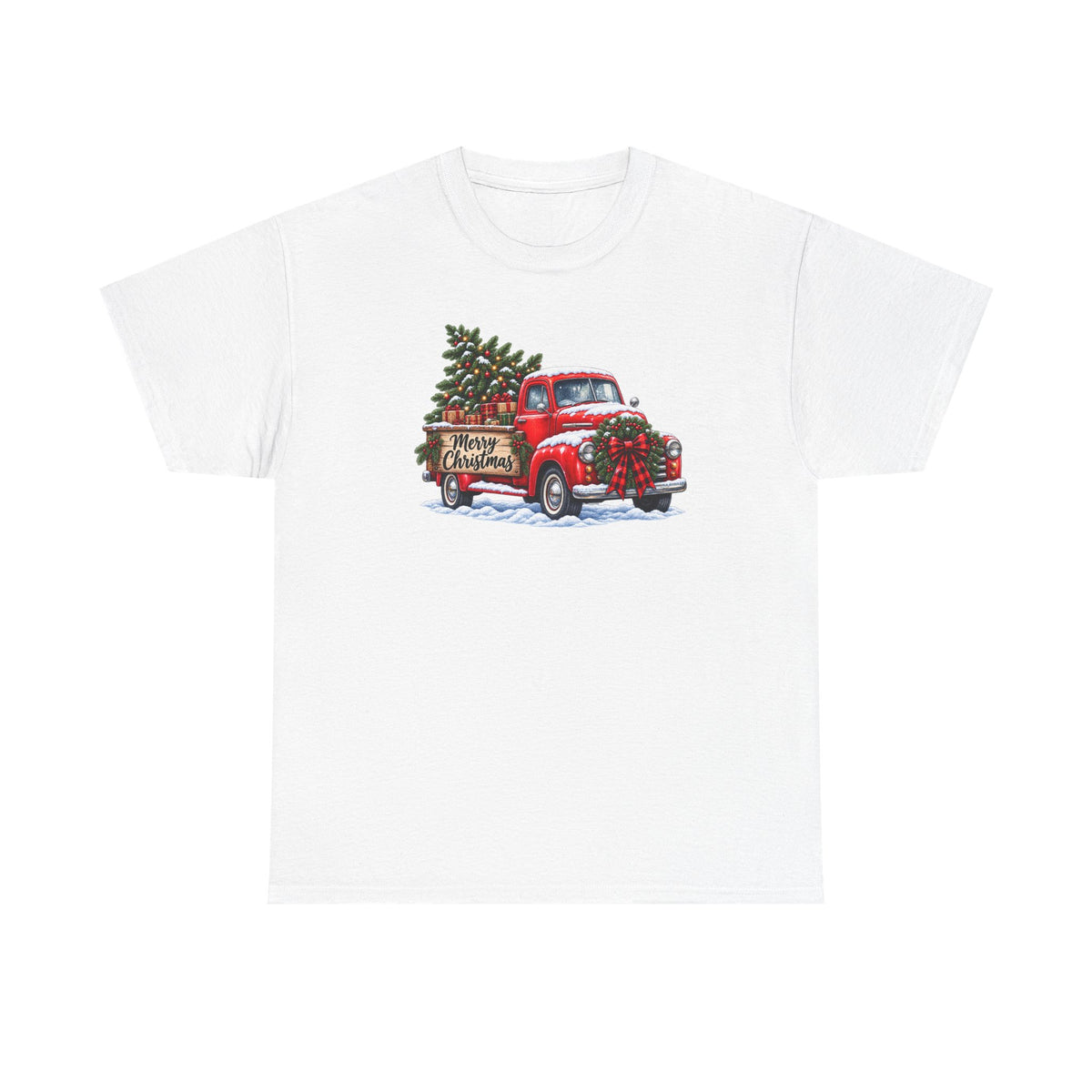 Christmas Truck T-Shirt — Red Vintage Truck with Tree & "Merry Christmas"