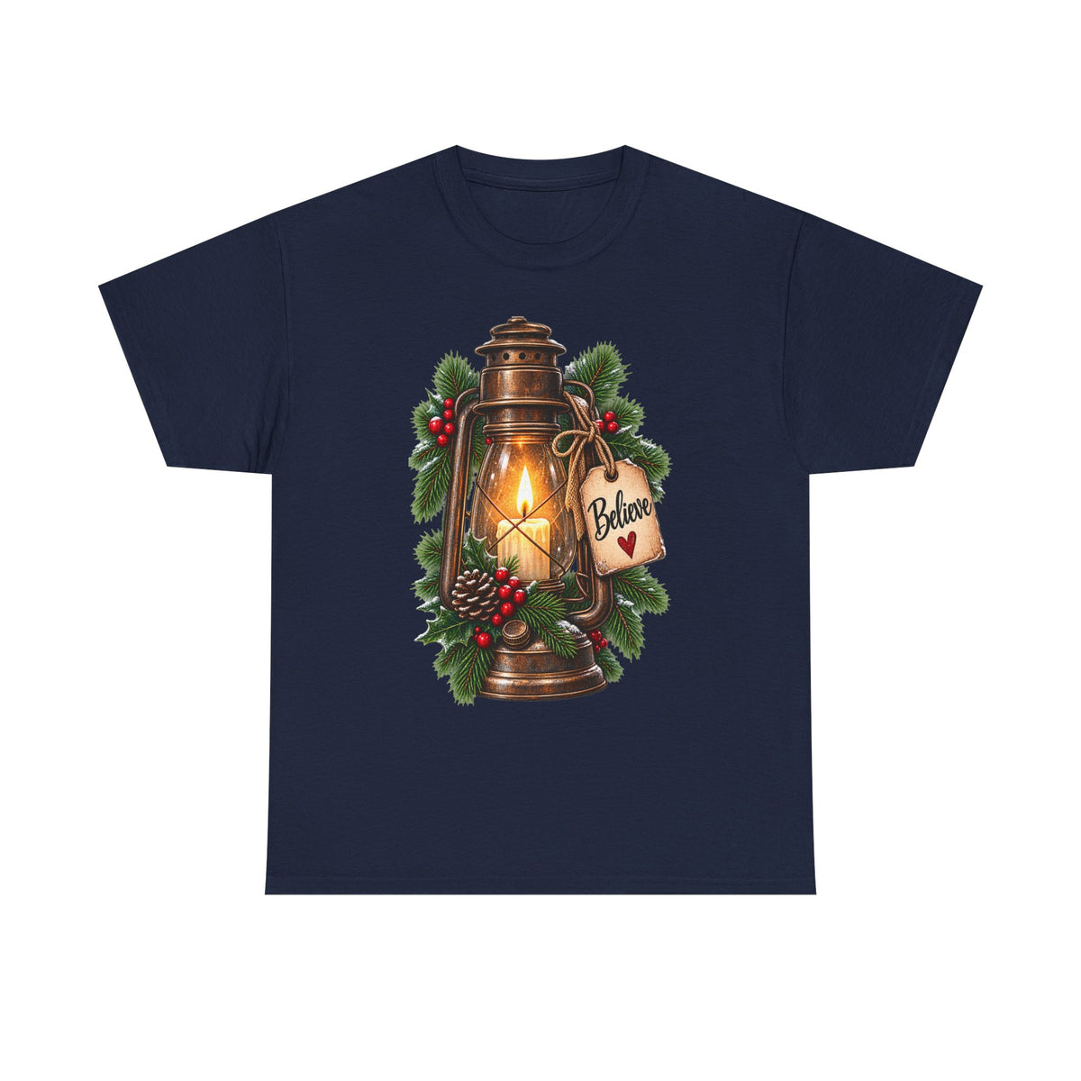 Lantern & Pine Christmas Tee — "Believe" Holiday T-Shirt