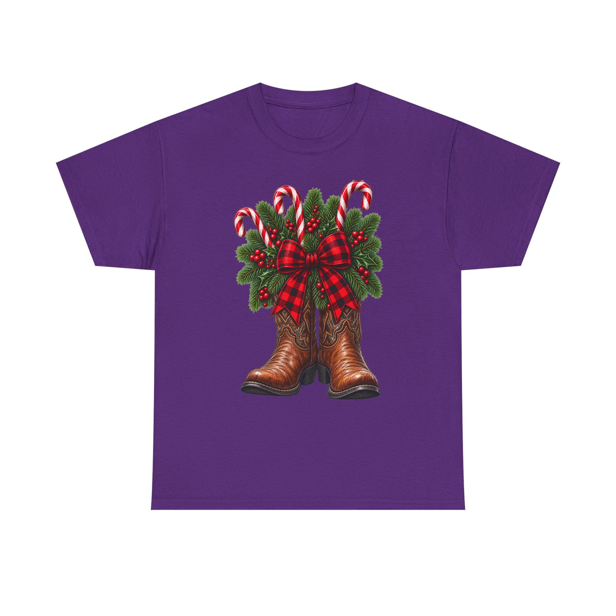 Cowboy Boots Christmas Tee — Holiday Cowboy Boots with Candy Canes & Wreath