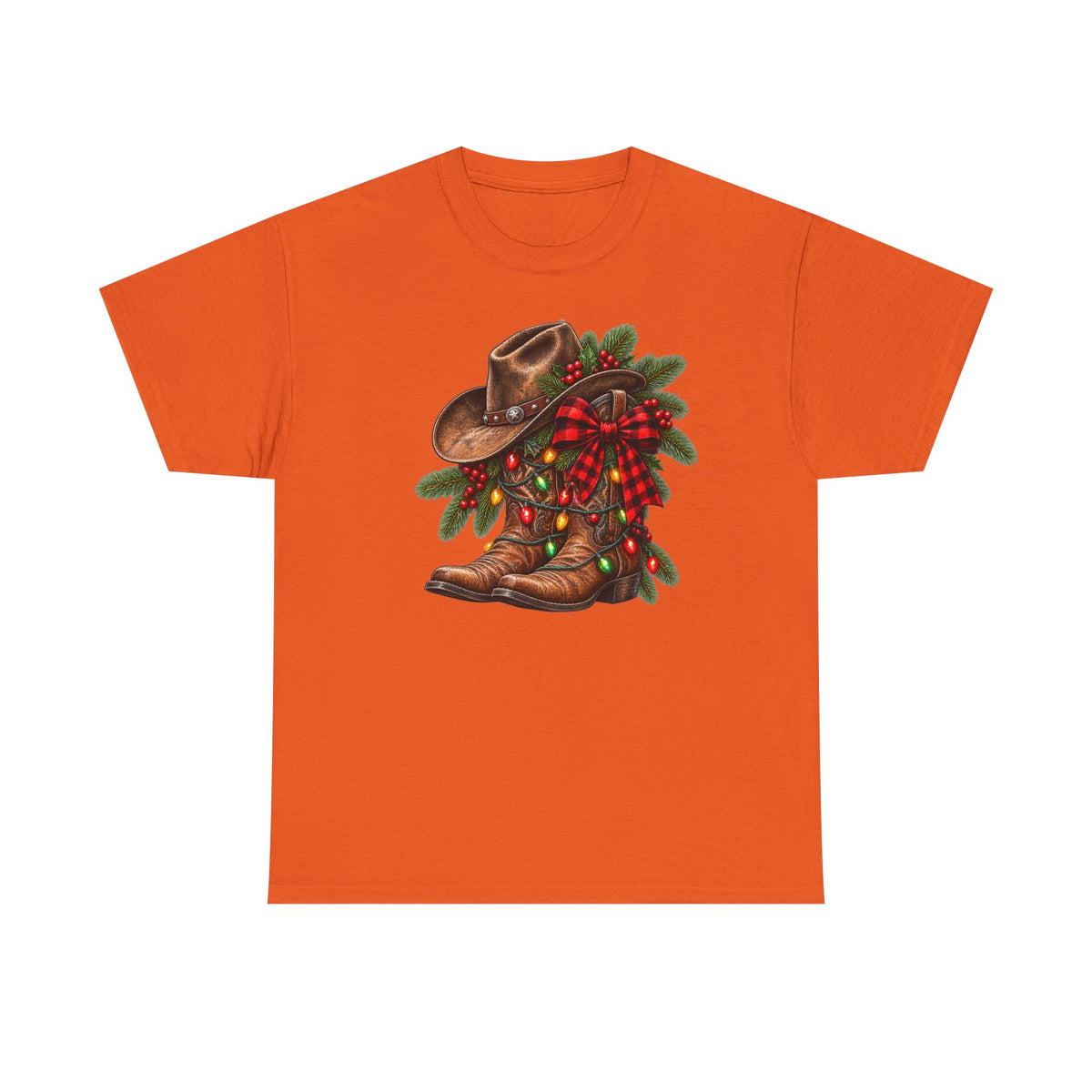 Western Christmas Tee — Cowboy Boot & Hat Holiday Design