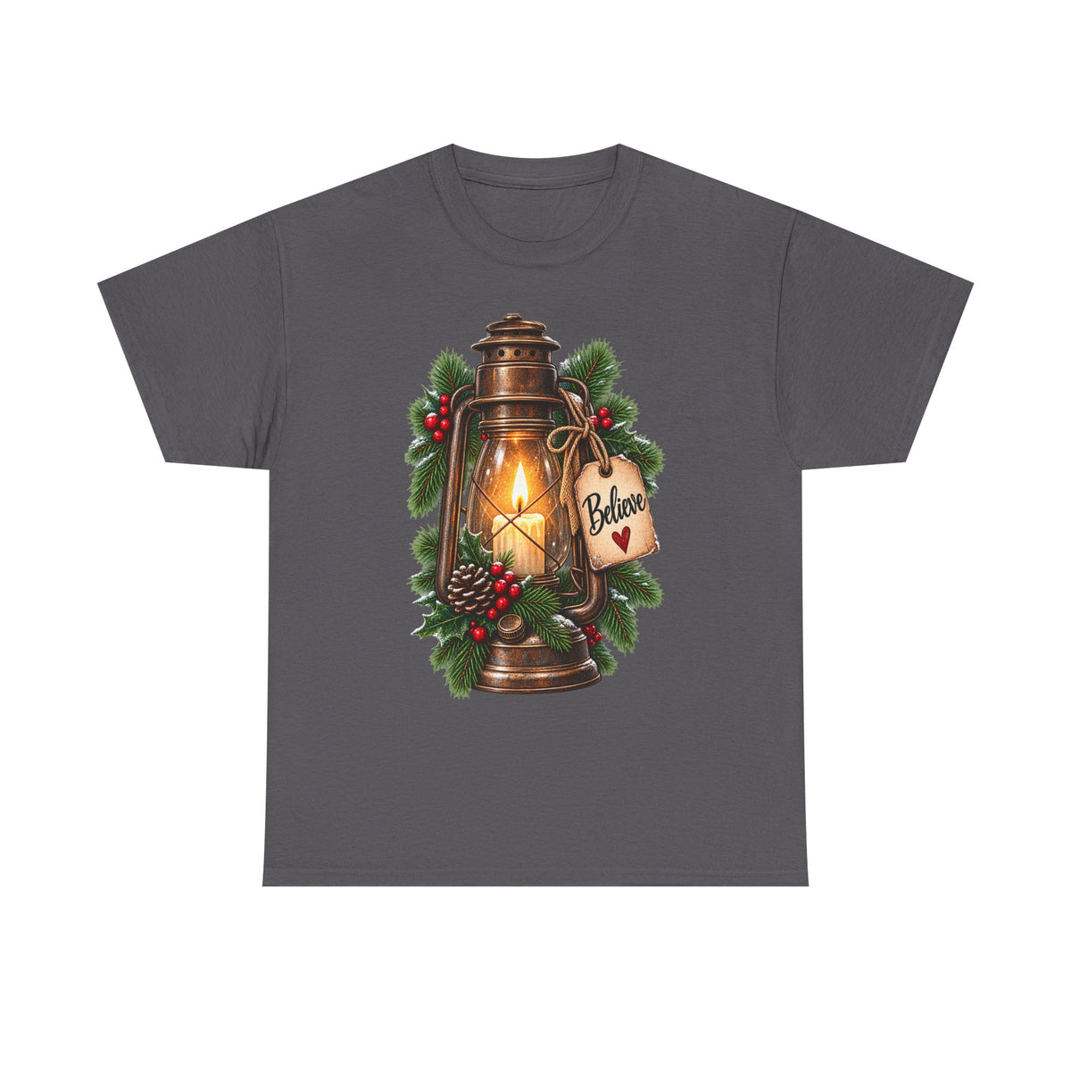 Lantern & Pine Christmas Tee — "Believe" Holiday T-Shirt