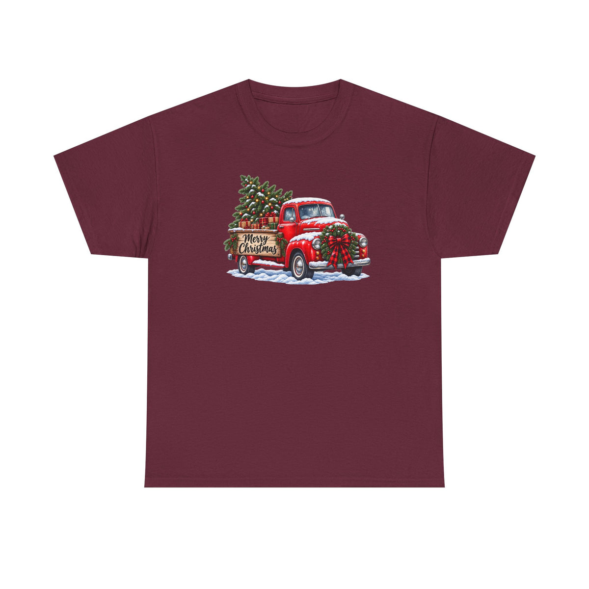 Christmas Truck T-Shirt — Red Vintage Truck with Tree & "Merry Christmas"