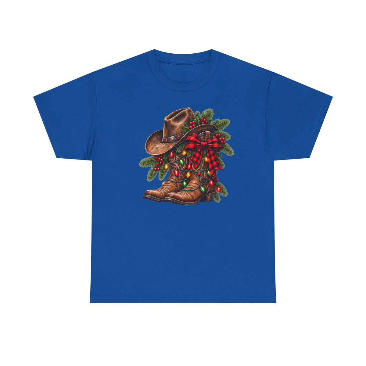Western Christmas Tee — Cowboy Boot & Hat Holiday Design